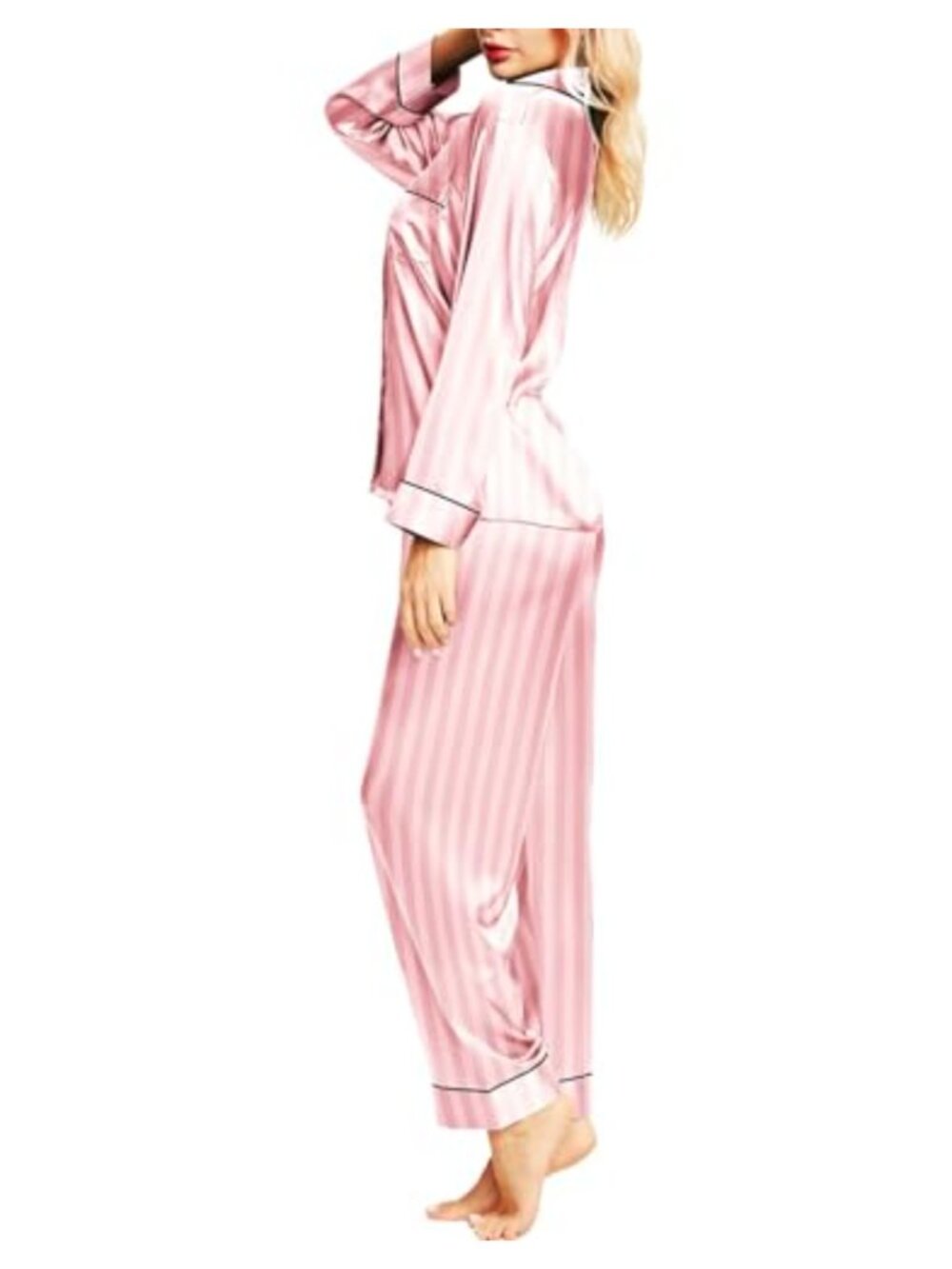 Satin Silk Pajama Set Long Sleeve Button-Down Sleepwear